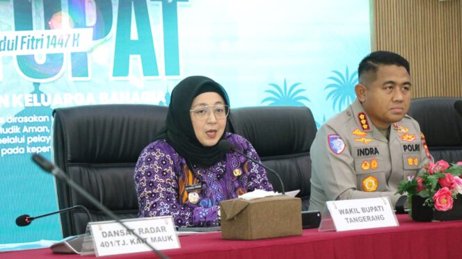 
 Wakil Bupati Tangerang Intan Nurul Hikmah saat menghadiri Rapat Koordinasi Lintas Sektoral dalam rangka persiapan pengamanan Hari Raya Idul Fitri 1447 H/ 2026 Masehi, Operasi Ketupat Maung 2026 di Aula Parama Satwika Polresta Tangerang. Foto: ist
