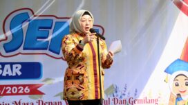 Wakil Bupati (Wabup) Tangerang, Intan Nurul Himah menghadiri acara tasyakuran Purnawiyata dan Pentas Seni SD Negeri Peusar Kec. Tigaraksam Foto: ist