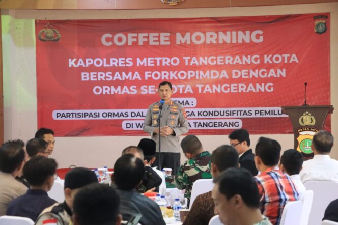 
 Kapolres Metro Tangerang Kota, Kombes.Pol.Zain Dwi Nugroho Saat Membuka Coffee Morning Bersama Forkopimda dan Ormas Se-Kota Tangerang. Foto: Istimewa