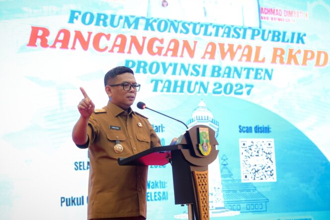 
 Gubernur Banten Andra Soni saat Membuka Forum Konsultasi Publik RKPD Tahun 2027. Foto: ist
