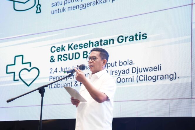 
 Gubernur Banten Andra Soni saat menghadiri kegiatan Kumpul Jeung Dulur Diaspora Banten yang dirangkaikan dengan dialog interaktif “Rembuk Ngariung Jeung Dulur” di Mercure Kemayoran, Jakarta. Foto: ist