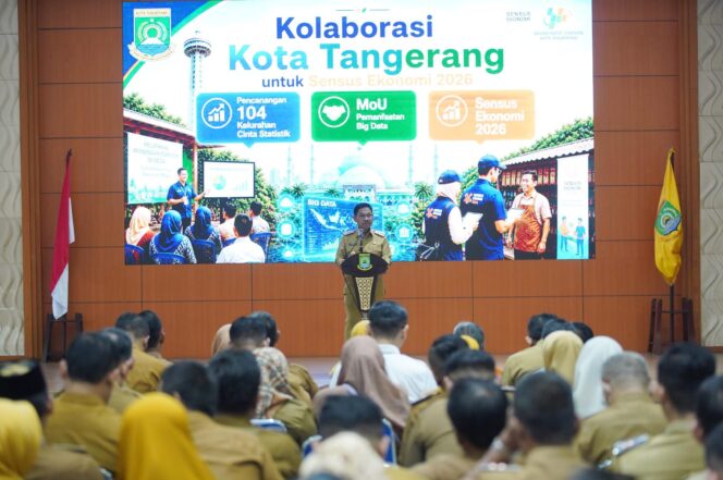 
 Wali Kota Tangerang Sachrudin saat pencanangan 104 Kelurahan Cinta Statistik (Cantik) serta peningkatan sinergi bersama Badan Pusat Statistik (BPS) RI. Foto: ist