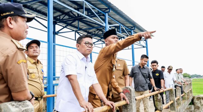 Gubernur Banten Andra Soni saat meninjau pembangunan infrastruktur irigasi yang digencarkan pemerintah melalui Instruksi Presiden (Inpres) Nomor 2 Tahun 2025 tentang Percepatan Pembangunan, Peningkatan, Rehabilitasi serta Operasi dan Pemeliharaan Jaringan Irigasi. Foto: Ist