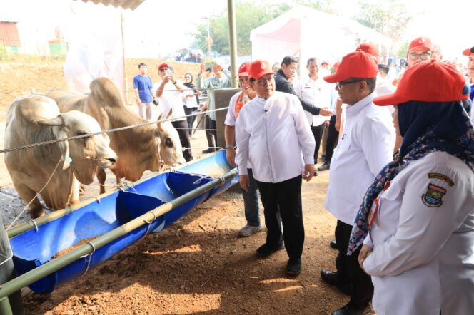 
 Gubernur Banten Andra Soni dan Gubernur DKI Jakarta Pramono Anung saat meninjau lokasi Pusat Olah Organik dengan Budidaya Magot BSF dan Ternak di Desa Ciangir, Kecamatan Legok, Kabupaten Tangerang. Foto: Ist