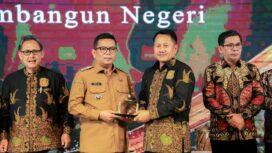 Gubernur Banten Andra Soni saat menerima penghargaan dari Dewan Pimpinan Daerah (DPD) Realestat Indonesia (REI) Provinsi Banten. Foto: Ist