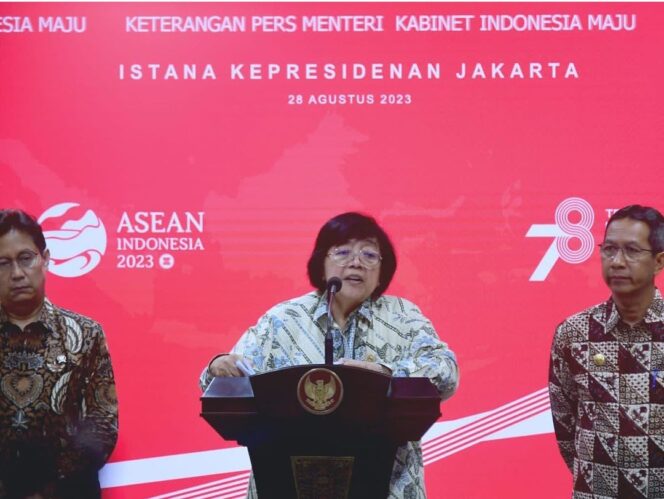 
 Menteri LHK Siti Nurbaya  usai Rapat Terbatas yang dipimpin Presiden Jokowi di Istana Kepresidenan. Foto : Sekretariat Presiden
