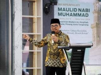 Wali Kota Tangerang Sachrudin saat menghadiri Maulid Nabi Muhammad SAW di Pondok Pesantren An-Nuqthah, Kecamatan Pinang. Foto: Ist 