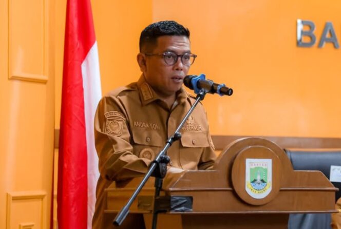 
 Gubernur Banten Andra Soni saat memberikan arahan pada Forum Lintas Organisasi Perangkat Daerah (OPD) dalam Penyelarasan Rencana Pembangunan Jangka Menengah Daerah (RPJMD) - Rencana Strategis (Renstra) 2025-2029. Foto: ist