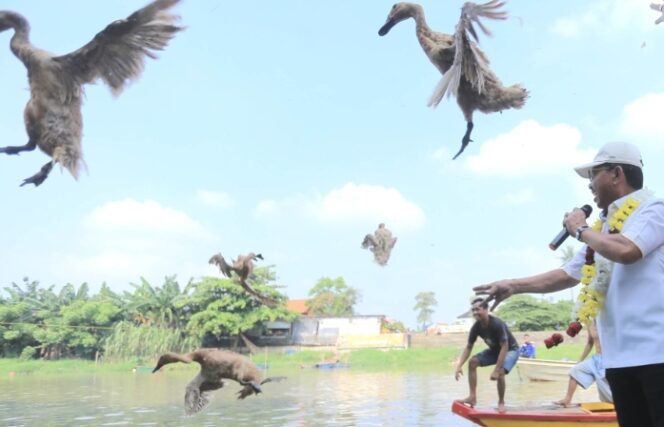
 Wali Kota Tangerang Sachrudin saat melepas Bebek pada perayaan Festival Perahu Naga Peh Cun 2576/2025. Foto: Ist