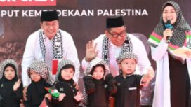Sekretaris Fraksi Gerindra DPRD Provinsi Banten H.Moh.Bahri bersama Bupati Tangerang Moch Maesyal Rasyid saat acara Islamic Village Bersatu untuk Gaza Palestina. Foto: ist