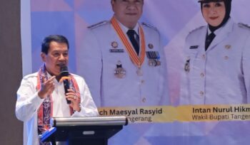 Bupati Tangerang Moch Maesyal Rasyid saat menghadiri Seminar Nasional Diskusi Aglomerasi sebagai bagian dari rangkaian Sustainable Aglo-City Summit 2026 di Hotel Novotel, BSD City. Foto: ist