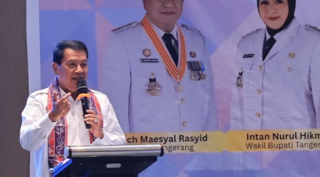 Bupati Tangerang Moch Maesyal Rasyid saat menghadiri Seminar Nasional Diskusi Aglomerasi sebagai bagian dari rangkaian Sustainable Aglo-City Summit 2026 di Hotel Novotel, BSD City. Foto: ist