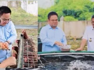 Wakil Ketua DPRD Provinsi Banten, Yudi Budi Wibowo dan Ketua Fraksi Gerindra DPRD Banten Taufiq Hidayat saat melihat langsung rumah ternak percontohan milik Gubernur Banten Andra Soni. Foto: Ist
