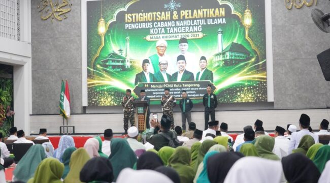 Wali Kota Tangerang Sachrudin, saat menghadiri Pelantikan Pengurus Cabang Nahdlatul Ulama (PCNU) Kota Tangerang Masa Khidmat 2026–2031, sekaligus Istigasah Kubro di Pondok Pesantren Malika. Foto: Ist