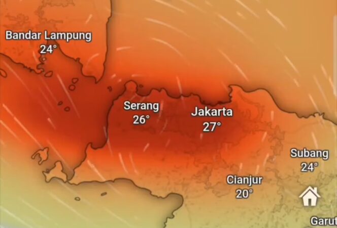 
 Penampakan Sebaran Gas Sulfur Dioksida (SO2) Merah Pekat diwilayah Jabotabek. Foto; ist