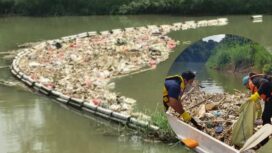 Alat Pencegat Sampah atau Wastetrap yang dipasang oleh Komunitas Peduli Sungai Cisadane Banksasuci Foundation Minimalisir Sampah Menuju Kawasan Perkotaan dan Muara Cisadane. Foto: Banksasuci 