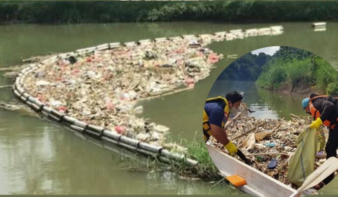 
 Alat Pencegat Sampah atau Wastetrap yang dipasang oleh Komunitas Peduli Sungai Cisadane Banksasuci Foundation Minimalisir Sampah Menuju Kawasan Perkotaan dan Muara Cisadane. Foto: Banksasuci 