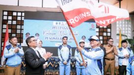 Gubernur Banten Andra Soni, saat melepas kontingen Special Olympics Indonesia (SOIna) Provinsi Banten untuk berlaga pada Pekan Special Olympics Nasional (PESONAS) II 2026 yang akan digelar di Kupang, Nusa Tenggara Timur (NTT) pelepasan berlangsung di Hall Patio Kota Tangerang. Foto: Awal Rijal 