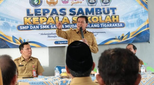 Bupati Tangerang Moch. Maesyal Rasyid menghadiri acara lepas sambut Kepala Sekolah SMP dan SMK Satya Muda Gemilang Tigaraksa,