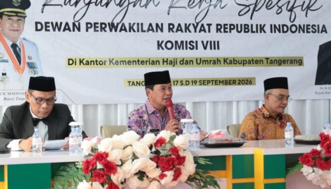 
 Bupati Tangerang Moch Maesyal Rasyid saat menerima langsung kunjungan spesifik Komisi VIII DPR RI di Kantor Kemenhaj dan Umroh Kab. Tangerang. Foto: Ist