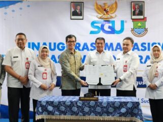 Bupati Tangerang Moch Maesyal Rasyid saat menghadiri penandatanganan perjanjian kerja sama sekaligus inaugurasi mahasiswa baru penerima Beasiswa Tangerang Gemilang Tahun 2026 di Swiss German University (SGU) The Prominience Alam Sutra. Foto: Ist