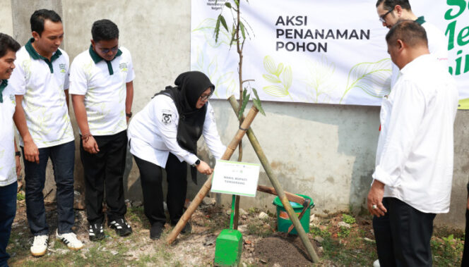 
 Wakil Bupati (Wabup) Tangerang, Intan Nurul Hikmah menghadiri kegiatan aksi penanaman pohon di Kampung Cicayur Desa Pagedangan, Kec. Pagedangan Kabupaten Tangerang. Foto: ist